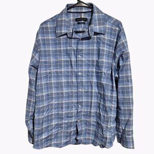 Tommy Hilfiger Button Front Shirt Mens Size XL Stretch Blue Long Sleeve Plaid